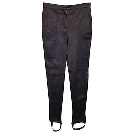 Pantaloni con staffa slim-fit Balmain in pelle di vitello nera Nero