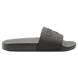 Gucci Black Logo Embossed Rubber Slides Black