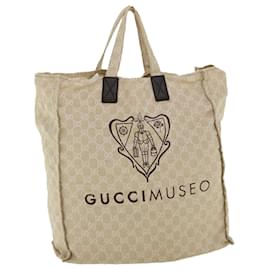 Autêntica bolsa de ombro GUCCI 114915 bege lona couro marrom