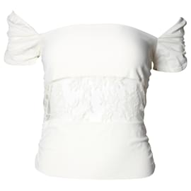 Valentino Garavani-Valentino Lace Panel Off-Shoulder Top in White Viscose-White