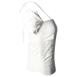 Valentino Garavani-Valentino Lace Panel Off-Shoulder Top in White Viscose-White