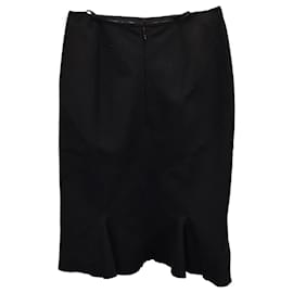 Alaïa-Alaia Knee-Length Skirt in Black Wool-Black