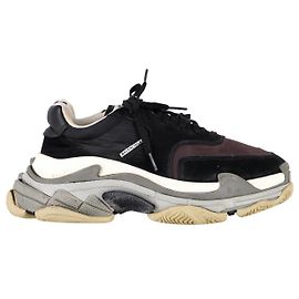Balenciaga Baskets Triple S en Daim Noir et Bordeaux Rouge Bordeaux