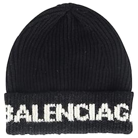 Balenciaga-Balenciaga Logo Beanie in Black Wool-Other
