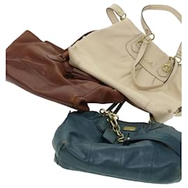 Coach-Coach Shoulder Bag Leather 3Set Beige Blue Brown Auth 44680-Brown