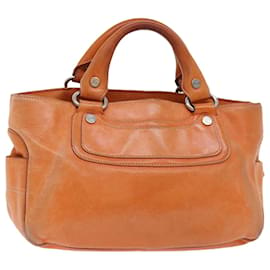 Céline-CELINE Hand Bag Leather Orange Auth ep1358-Orange