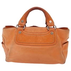 Céline-CELINE Hand Bag Leather Orange Auth ep1358-Orange