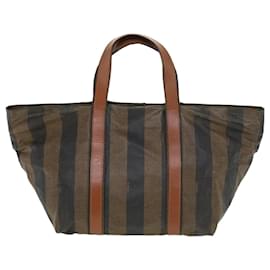 Fendi-FENDI Pecan Canvas Hand Bag Nylon Black Brown Auth ti988-Black