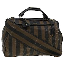 Fendi-FENDI Pecan Canvas Shoulder Bag 2way Black Brown Auth th3595-Black