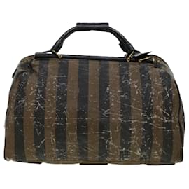 Fendi-FENDI Pecan Canvas Shoulder Bag 2way Black Brown Auth th3595-Black