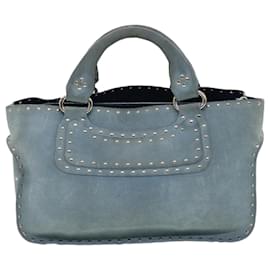 Céline-CELINE Hand Bag Suede Light Blue Auth bs5202-Blue