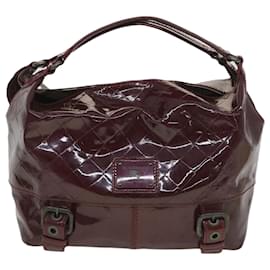 Burberry-BURBERRY Hand Bag Enamel Canvas 2Set Beige Wine Red Auth cl428-Brown