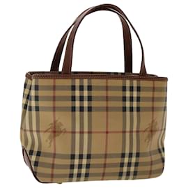 Burberry-BURBERRY Nova Check Hand Bag PVC Leather Beige Black Red Auth 50628-Brown