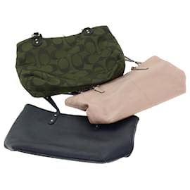 Coach-Coach Signature Shoulder Bag Canvas Leather 3Set Green Blue pink Auth 44691-Green