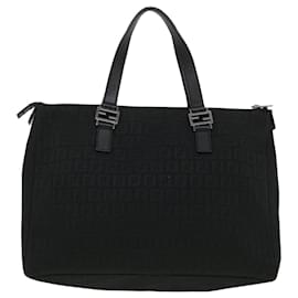 Fendi-FENDI Zucchino Canvas Sac à main Noir Auth ac1348-Noir