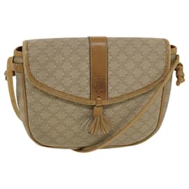 Céline-CELINE Macadam Canvas Shoulder Bag PVC Leather Beige Auth 39182-Brown