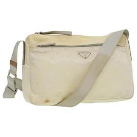 Prada-PRADA Shoulder Bag Nylon Cream Auth 34363-White