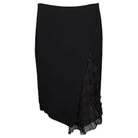 Emanuel Ungaro-Vintage Black Pencil Skirt with Ruffles on Side-Black