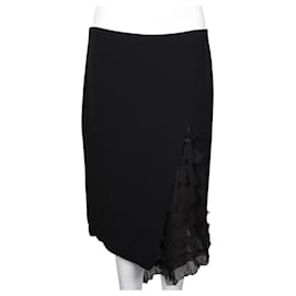 Emanuel Ungaro-Vintage Black Pencil Skirt with Ruffles on Side-Black
