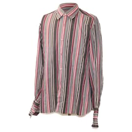 Hermès-HERMES camisa listrada rosa cinza Auth ar5157-Multicor