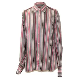 Hermès-HERMES camisa listrada rosa cinza Auth ar5157-Multicor