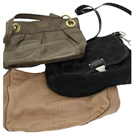 Coach-Coach Signature Shoulder Bag Canvas Leather 3Set Black Brown gray Auth 44682-Black