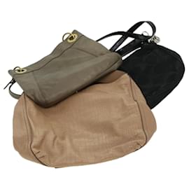 Coach-Coach Signature Shoulder Bag Canvas Leather 3Set Black Brown gray Auth 44682-Black