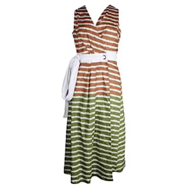 Autre Marque-Tara Jarmon Brown & White Sleeveless Wrap Around Dress-Brown
