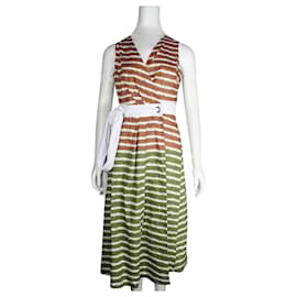 Autre Marque-Tara Jarmon Brown & White Sleeveless Wrap Around Dress-Brown