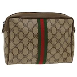 Gucci-GUCCI GG Canvas Web Sherry Line Clutch Bag Beige Red Green 89.01.012 Auth yk8202-Brown