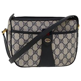 Gucci-GUCCI GG Canvas Sherry Line Borsa a tracolla PVC Pelle Navy Red Auth 50566-Blu