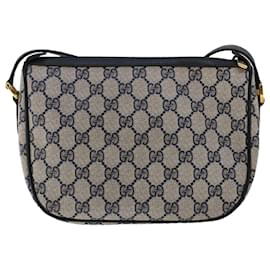 Gucci-GUCCI GG Canvas Sherry Line Borsa a tracolla PVC Pelle Navy Red Auth 50566-Blu