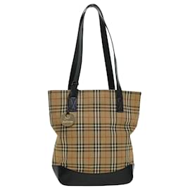 Burberry-BURBERRY Shoulder Bag PVC Leather Beige Brown Auth 44154-Brown