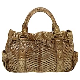 Miu Miu-Miu Miu Bolso de Mano Cuero 2forma Gold Auth bs4938-Metálico