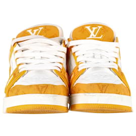 Louis Vuitton-Baskets basses Louis Vuitton Trainer en denim jaune et cuir blanc-Jaune