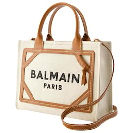 Balmain-B-Army Small Shopper Bag - Balmain - Canvas - Beige-Beige