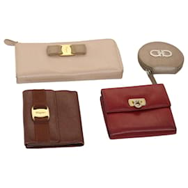 Salvatore Ferragamo-Salvatore Ferragamo Wallet Leather 4Set Beige Brown Red Auth bs6420-Brown