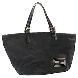Fendi-FENDI Hand Bag Unborn Calf SkinLeather Black Auth ar6571-Black