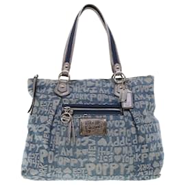 Coach-Coach Hand Bag Canvas Leather 2Set Beige Blue Auth am4604-Brown
