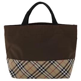 Burberry-Burberrys Nova Check Tote Bag Nylon Brown Auth bs6603-Brown