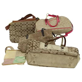 Coach-Coach Sac à bandoulière en toile Signature 5Set Beige Auth am4363-Marron