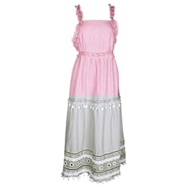 Autre Marque-Dodo Baror Red and White Tassel Cross Back Maxi Dress-Red