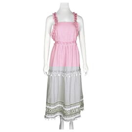 Autre Marque-Dodo Baror Red and White Tassel Cross Back Maxi Dress-Red