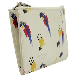 Saint Laurent-Cream Coin Purse & Card Holder with Multicoloured Brush Strokes -Other