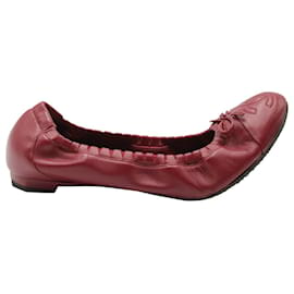 Chanel-Burgundy CC Bow Ballet Shoes-Red,Dark red