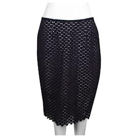 Autre Marque-Navy Blue & White Spot Midi Skirt-Blue,Navy blue