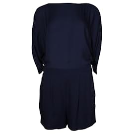 Diane Von Furstenberg-Navy Blue Silk Romper with Open n Back-Blue,Navy blue