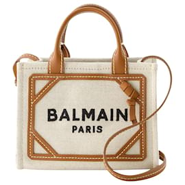Balmain-B-Army Mini Shopper Bag - Balmain - Canvas - Beige-Beige