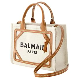 Balmain-B-Army Mini Shopper Tasche – Balmain – Canvas – Beige-Braun,Beige