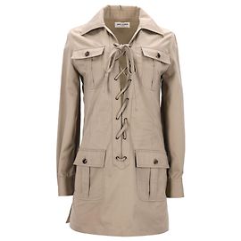 Minivestido Safari con cordones de algodón beige de Saint Laurent Beige